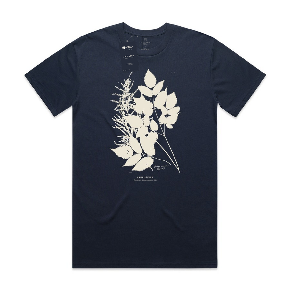 Anna Atkins — Spiræa aruncus · Métrica archive flat lay — neck print and hang tag