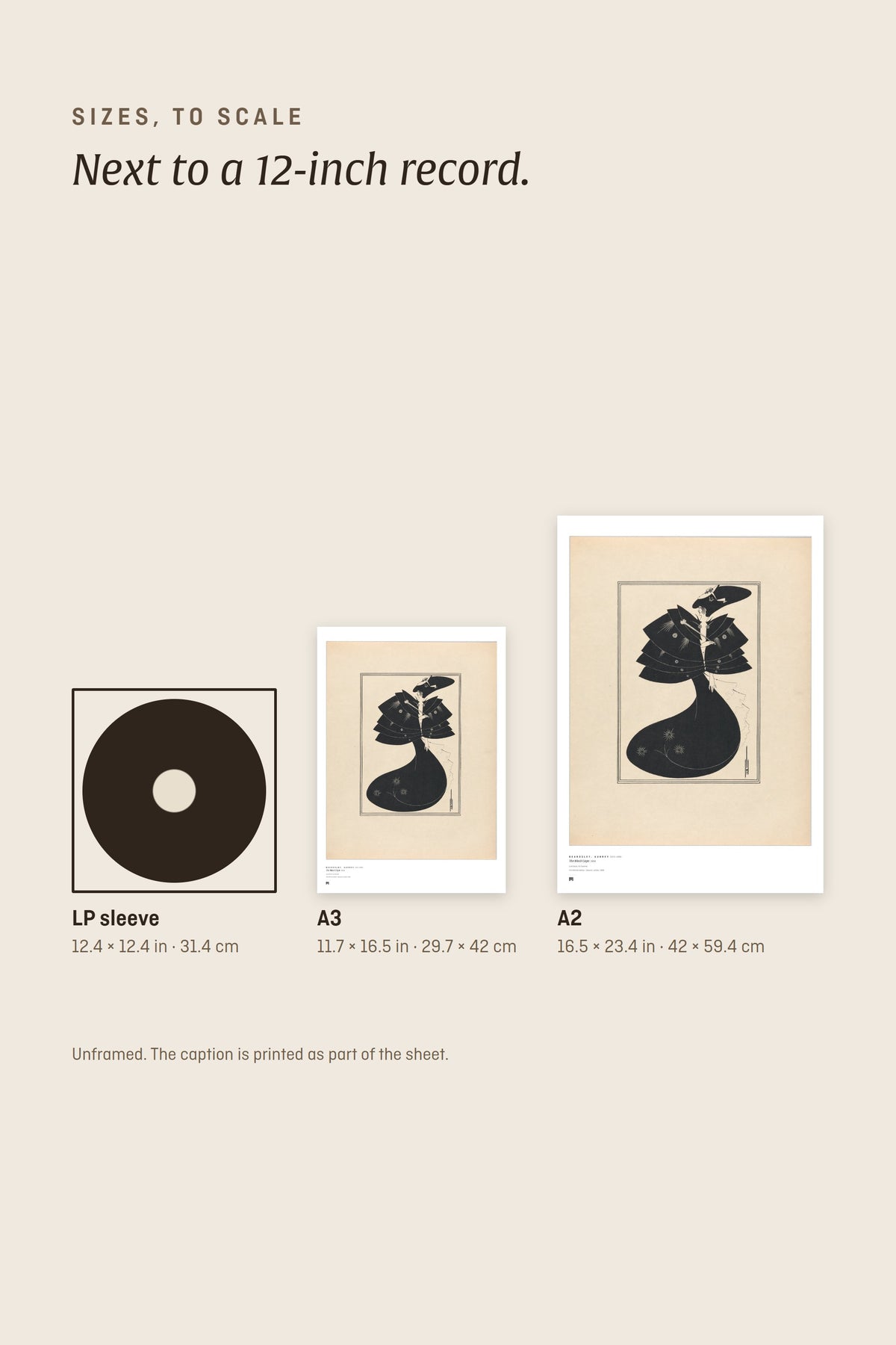 Sizes to scale next to a 12-inch record sleeve