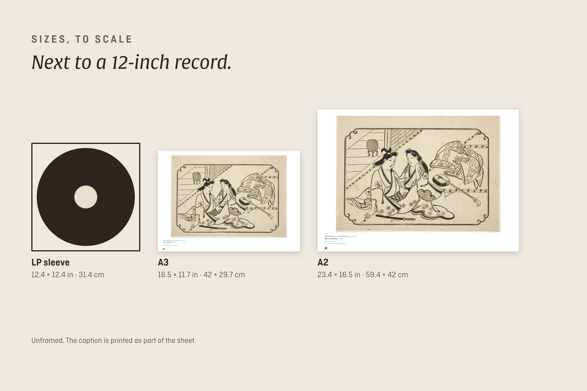 Sizes to scale next to a 12-inch record sleeve