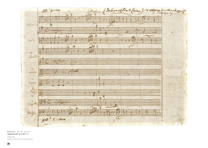 W. A. Mozart, Symphony No. 32, K.318 (autograph) — archival art print