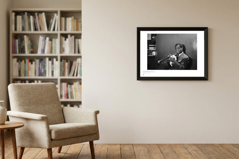William P. Gottlieb — Portrait of Louis Armstrong, 1946 — Métrica art print, framed on a wall