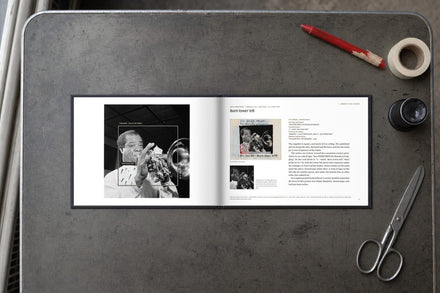 Burn Lower Left, open at Louis Armstrong: the whole negative on the left, the annotated contact print and the orders on the right
