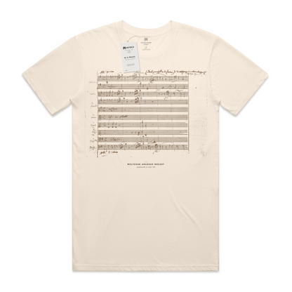 Wolfgang Amadeus Mozart — Symphony No. 32 (K.318) · Métrica archive flat lay — neck print and hang tag