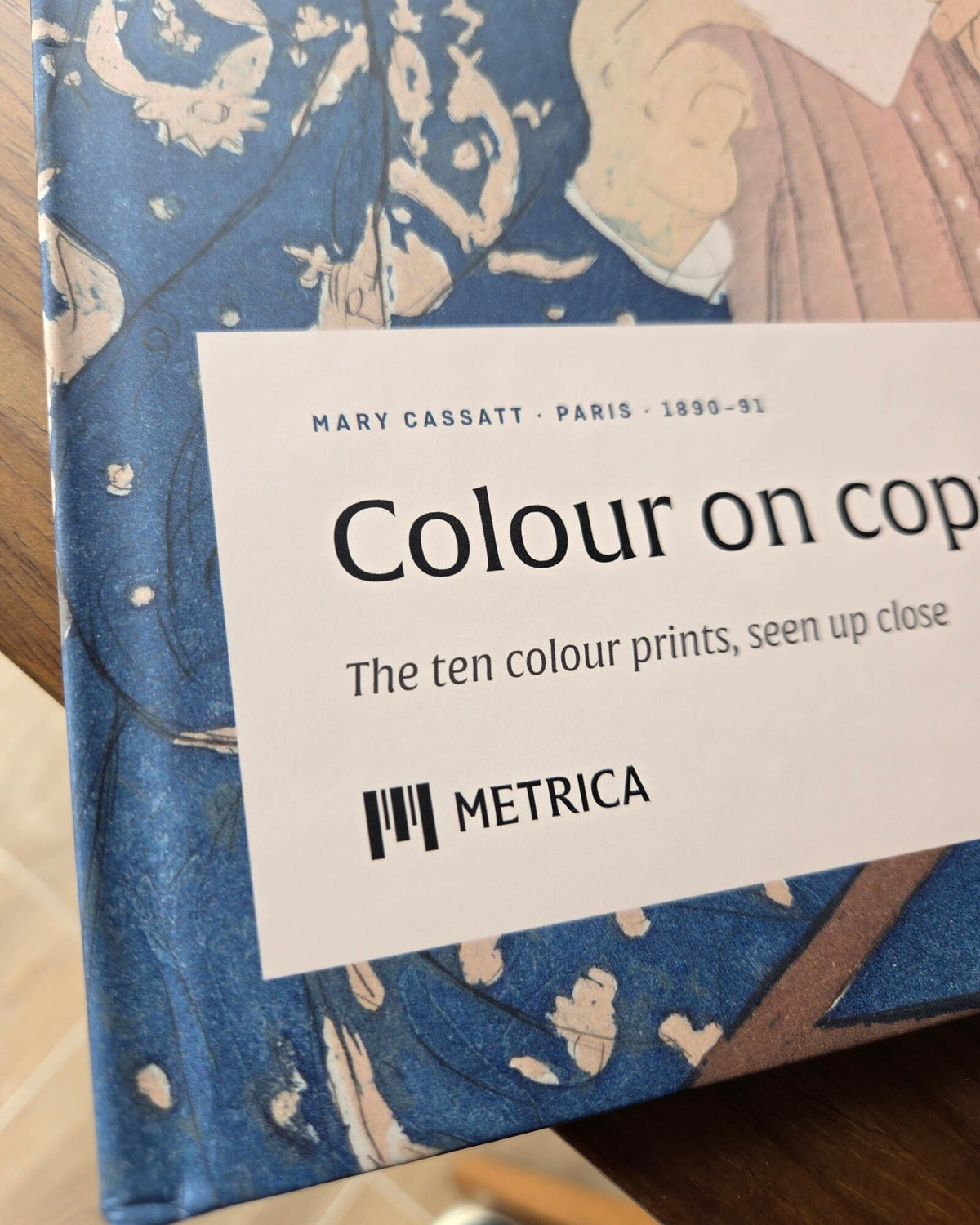 Mary Cassatt — Colour on Copper — the cover label, close up (photograph)