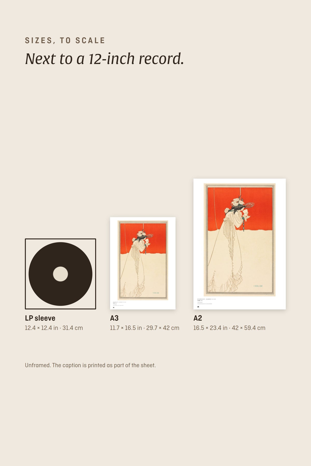 Sizes to scale next to a 12-inch record sleeve