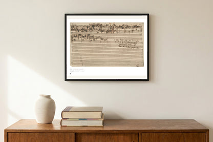 J. S. Bach — The Art of Fugue, where it breaks off (autograph) — Métrica art print, framed on a wall