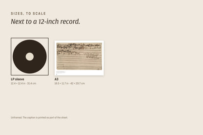 Sizes to scale next to a 12-inch record sleeve