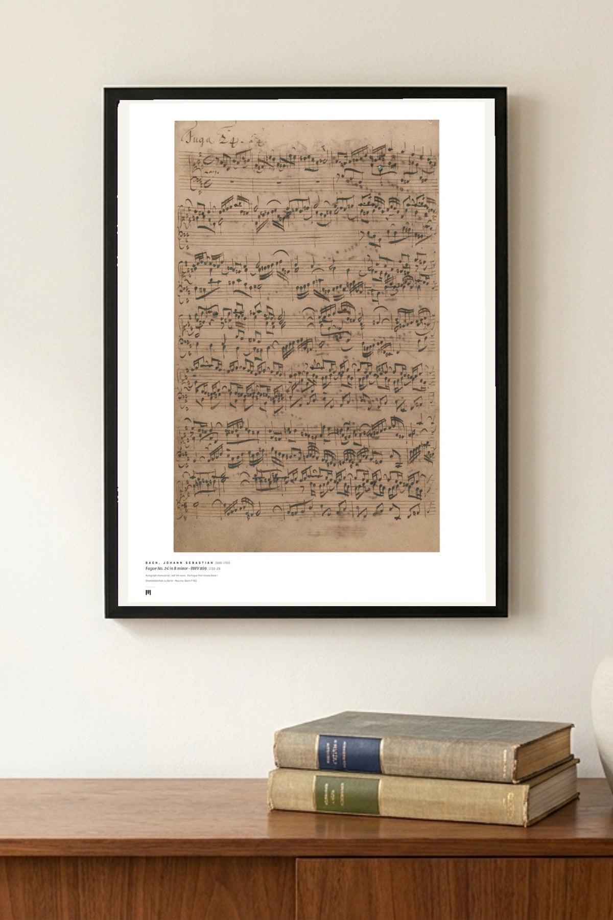 J. S. Bach — Fugue in B minor, The Well-Tempered Clavier I (autograph) — Métrica art print, framed on a wall