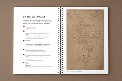 Bach — The Well-Tempered Clavier I, Volume 1 — open notebook at Bach's title page, with its six parts numbered and translated opposite, digitally composed product view