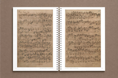 Bach — The Well-Tempered Clavier I, Volume 2 — open notebook with the Fugue in B minor in Bach's hand, leaves 44 verso and 45 recto, digitally composed product view