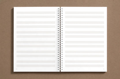 Bach — The Well-Tempered Clavier I, Volume 2 — open notebook, staff paper: six systems of two staves to a page, ruled at the size of Bach's, digitally composed product view