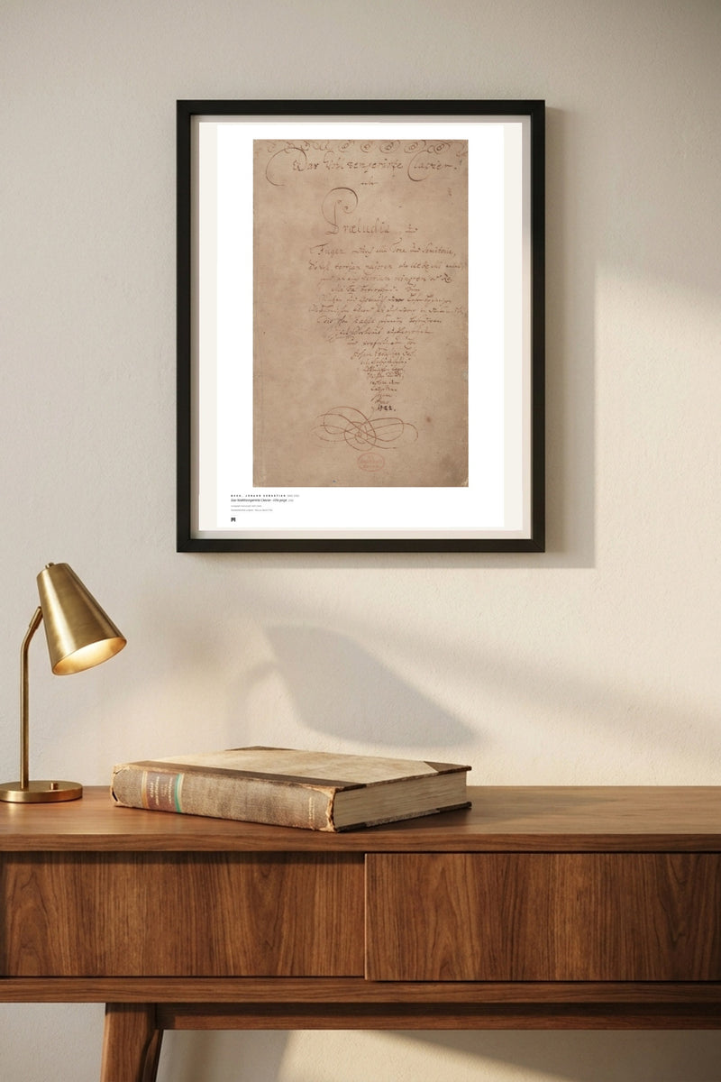 J. S. Bach — The Well-Tempered Clavier, title page, 1722 (autograph) — Métrica art print, framed on a wall