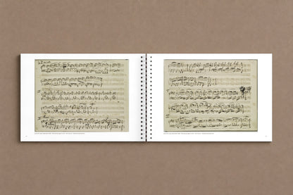 Brahms — Handel Variations, Op. 24 — open notebook with two pages of the 1861 manuscript, digitally composed product view