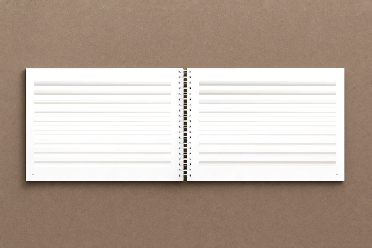 Brahms — Handel Variations, Op. 24 — open notebook, staff paper: ten five-line staves to a page, digitally composed product view