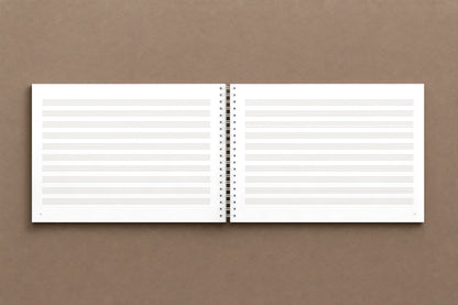Brahms — Handel Variations, Op. 24 — open notebook, staff paper: ten five-line staves to a page, digitally composed product view