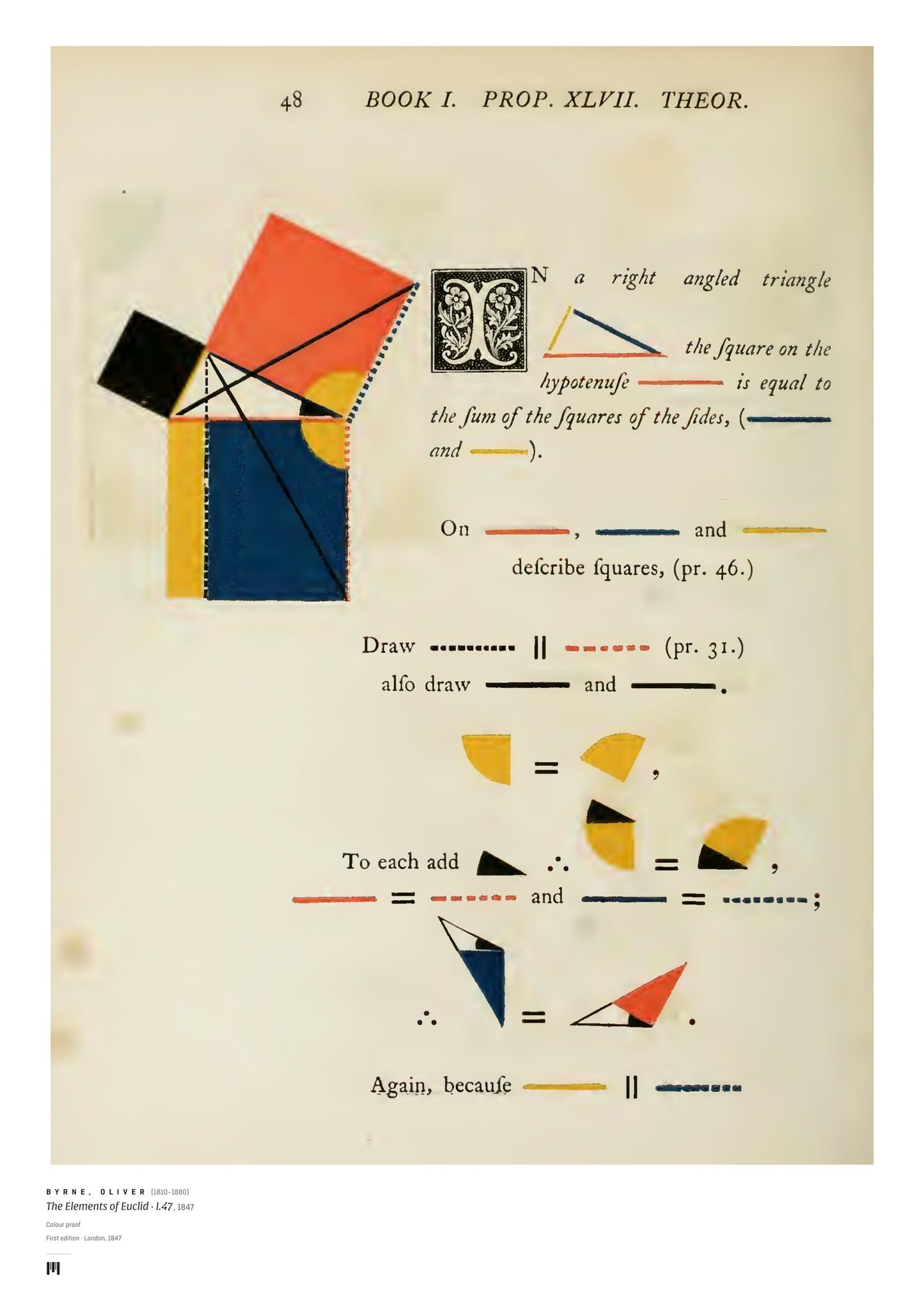 Oliver Byrne, The Elements of Euclid (I.47) — archival art print