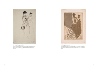 Mary Cassatt — Colour on Copper — spread: The Fitting in drypoint alone, facing a state proof (digital preview of the printed pages)