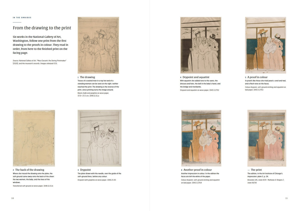 Mary Cassatt — Colour on Copper — spread: from the drawing to the print, step by step (digital preview of the printed pages)