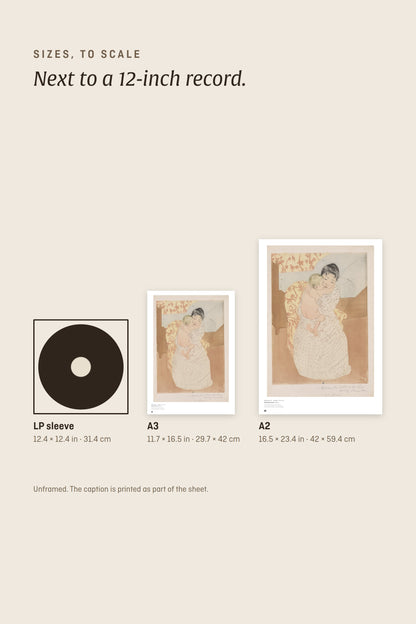 Sizes to scale: A3 and A2 next to a 12-inch record sleeve