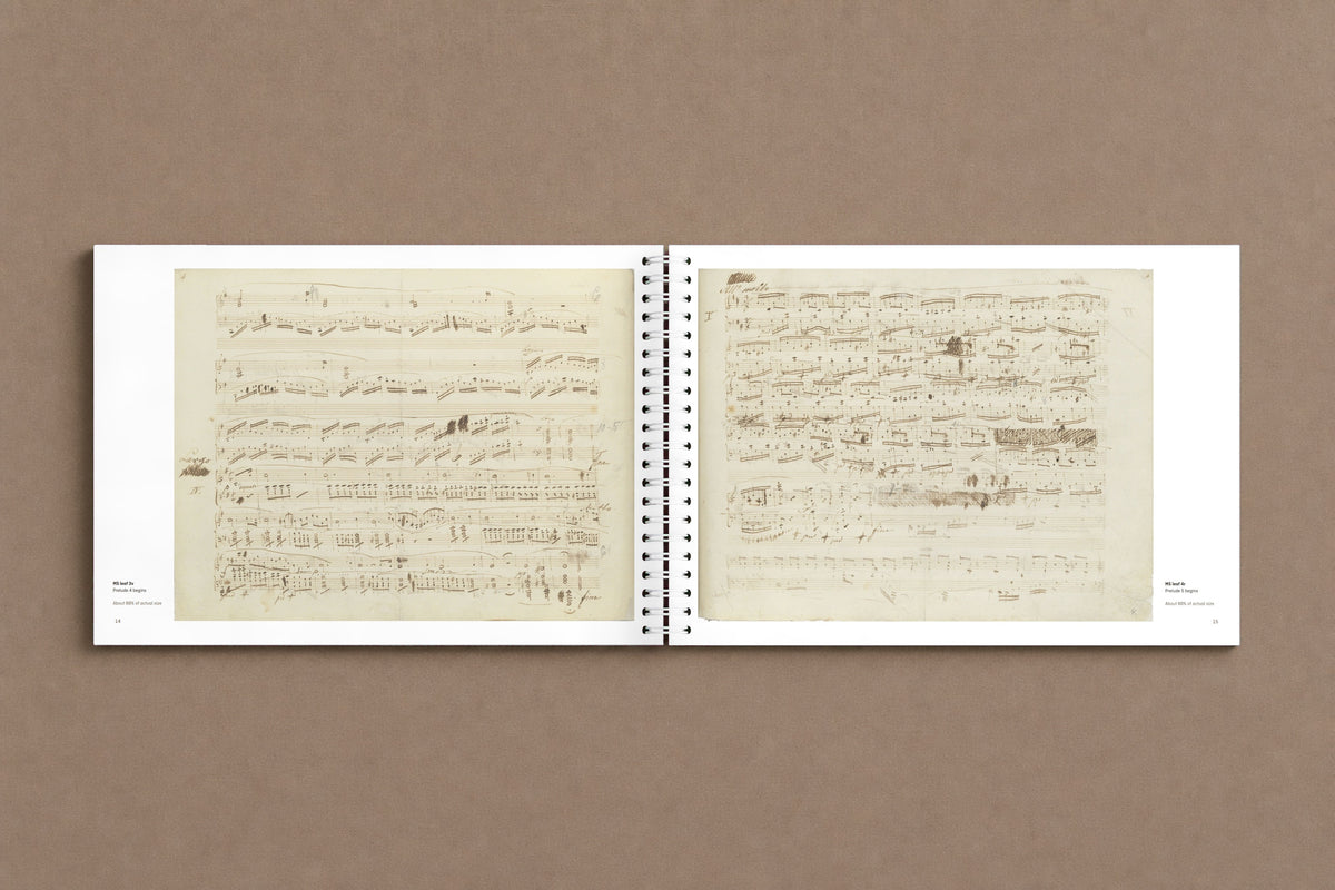 24. Preludes — open notebook with two pages of the manuscript in Chopin's hand, Preludes 4 and 5, digitally composed product view