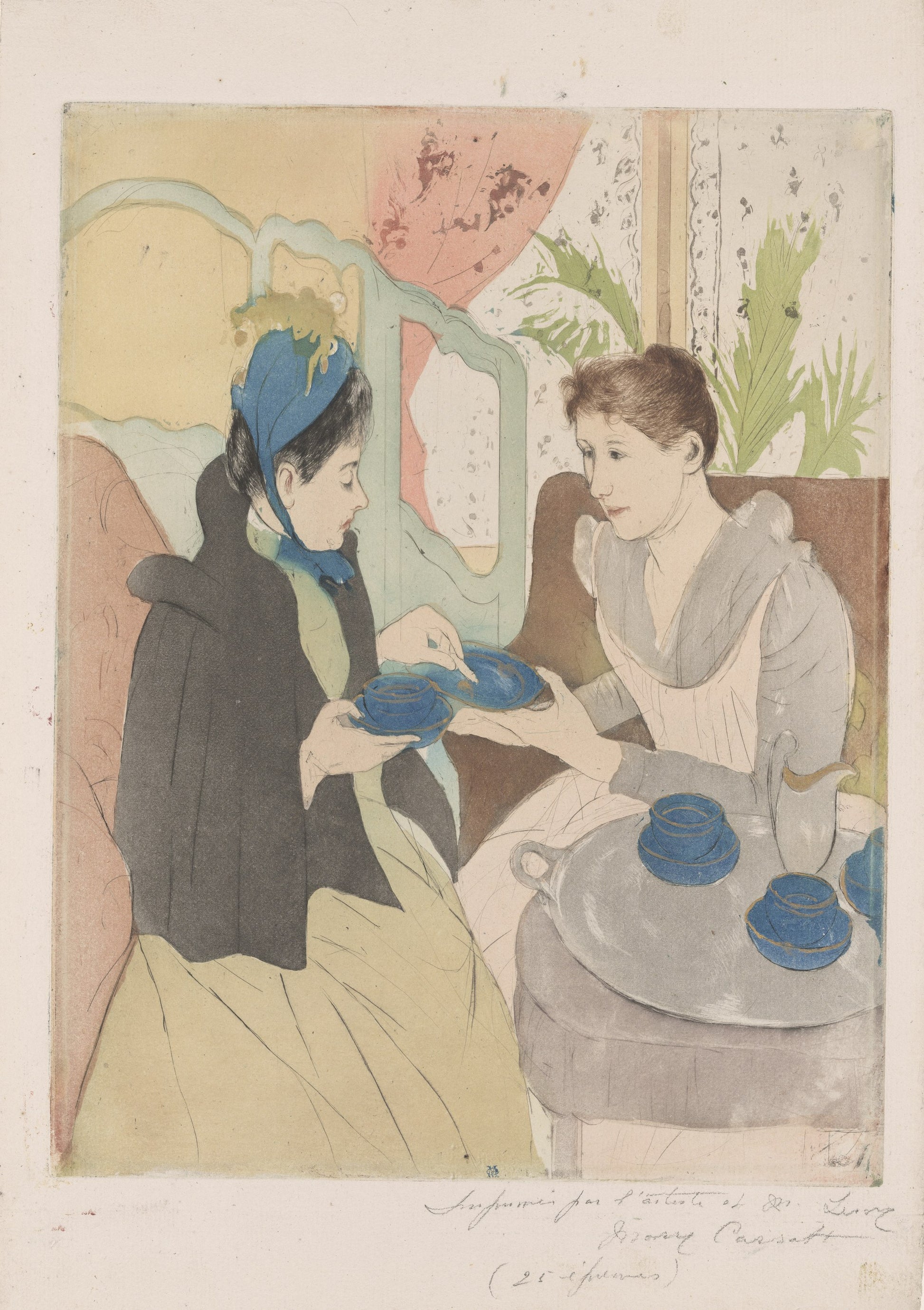 Mary Cassatt, Afternoon Tea Party, colour aquatint and drypoint, 1890–91