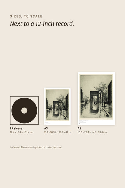Sizes to scale next to a 12-inch record sleeve
