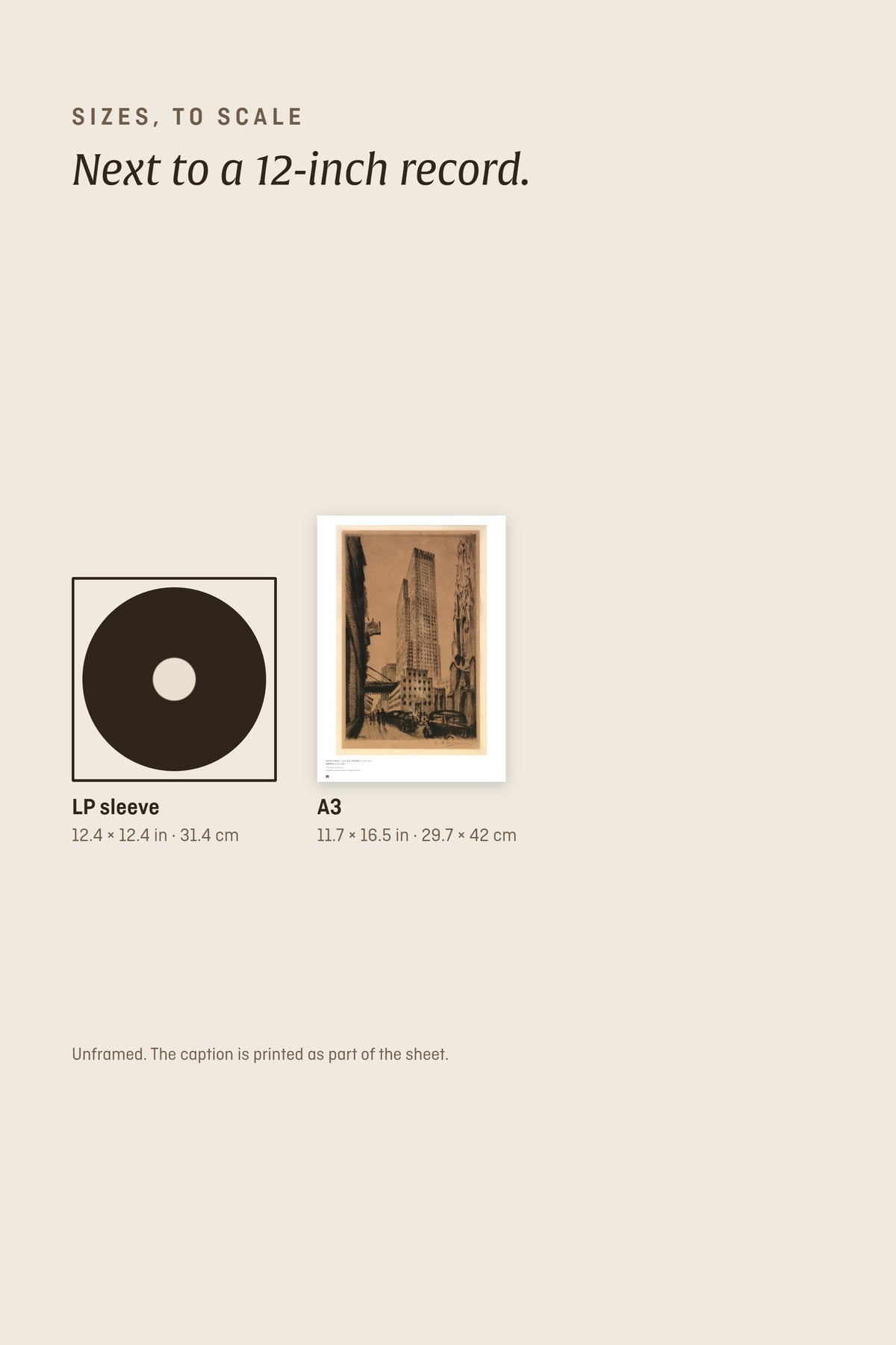 Sizes to scale next to a 12-inch record sleeve