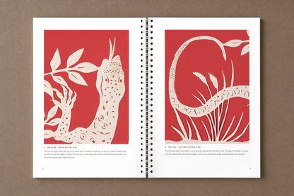 The Monitory Lizard — open notebook: the lizard's head at twice actual size and its tail, cut from paper, digitally composed product view