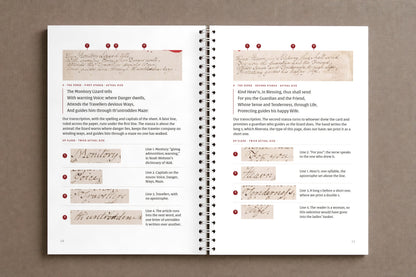 The Monitory Lizard — open notebook: the two stanzas of the verse at actual size, with words enlarged, digitally composed product view