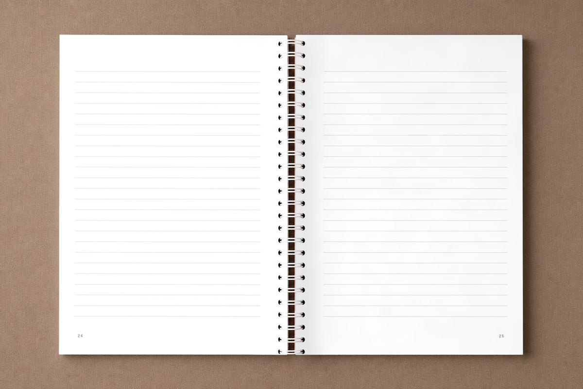 The Monitory Lizard — open notebook, your pages: ruled paper, digitally composed product view