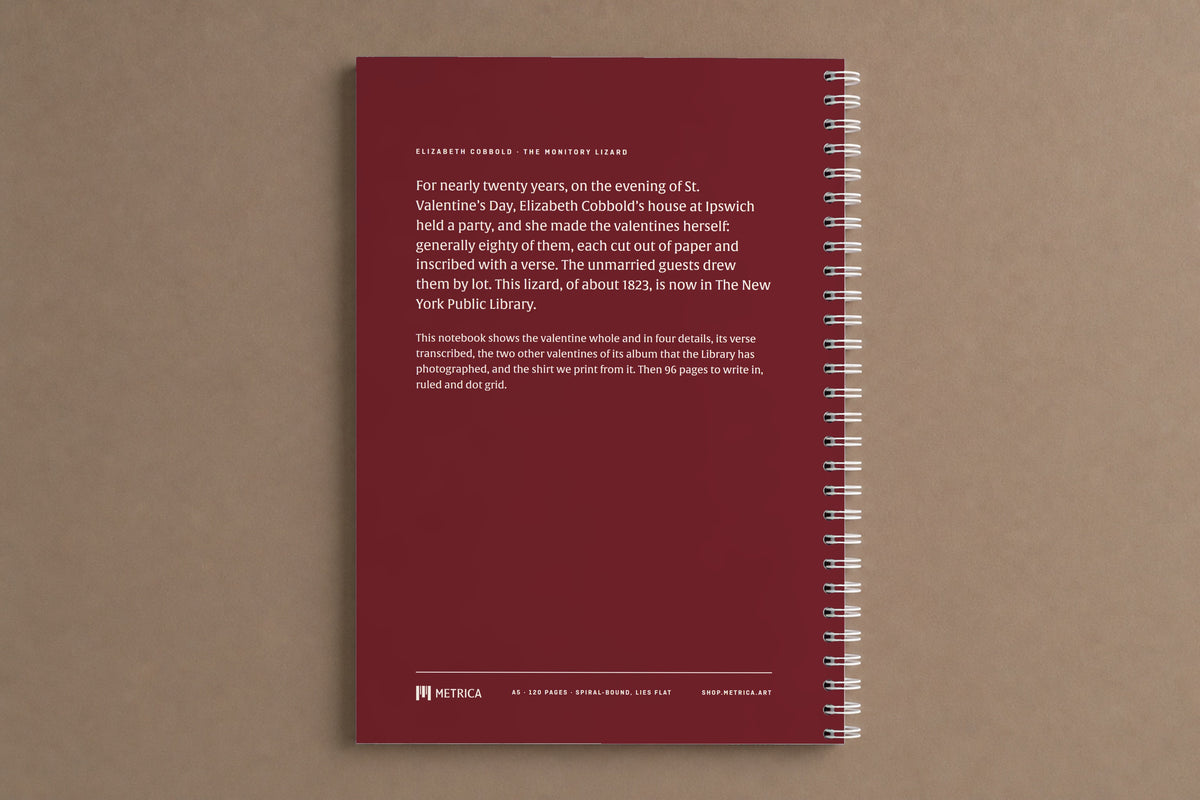 The Monitory Lizard — the back of the notebook, digitally composed product view