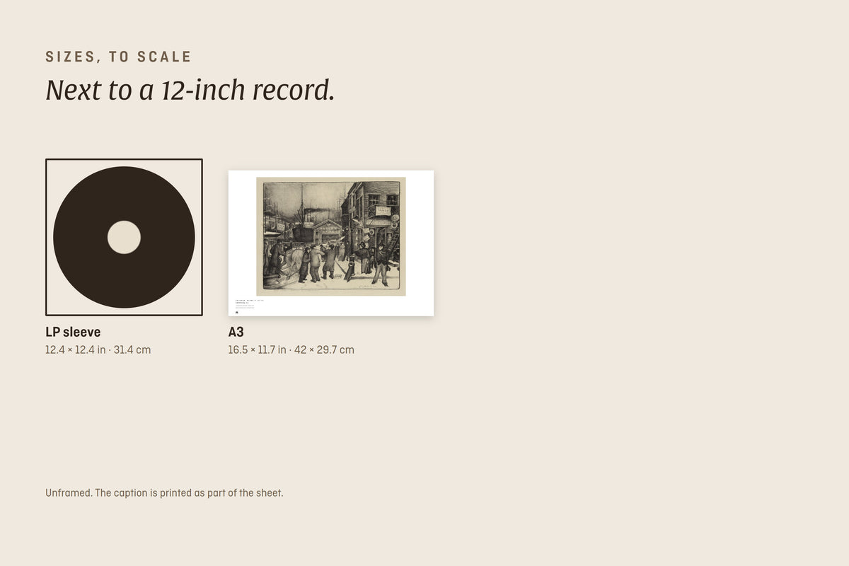 Sizes to scale next to a 12-inch record sleeve