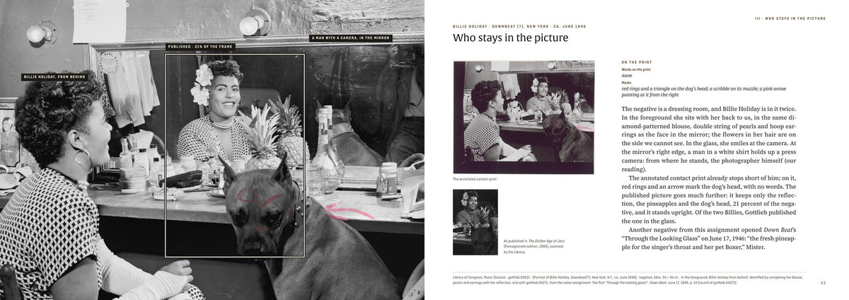 William P. Gottlieb — Burn Lower Left — spread: Billie Holiday, twice in one dressing room (digital preview of the printed pages)