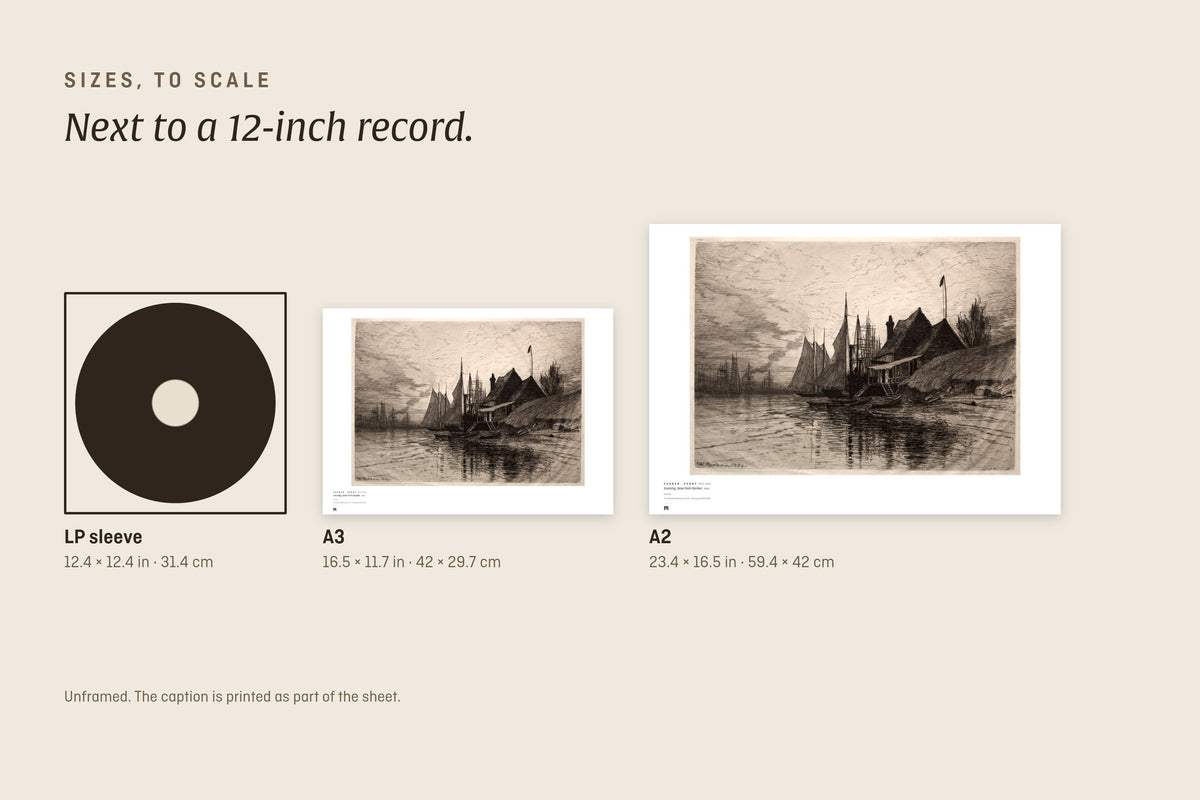 Sizes to scale next to a 12-inch record sleeve