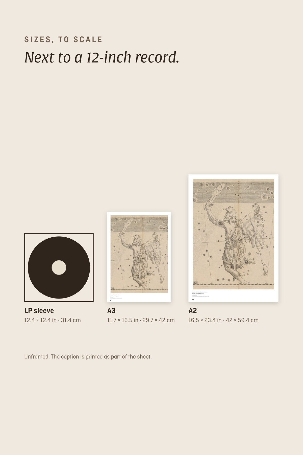 Sizes to scale next to a 12-inch record sleeve