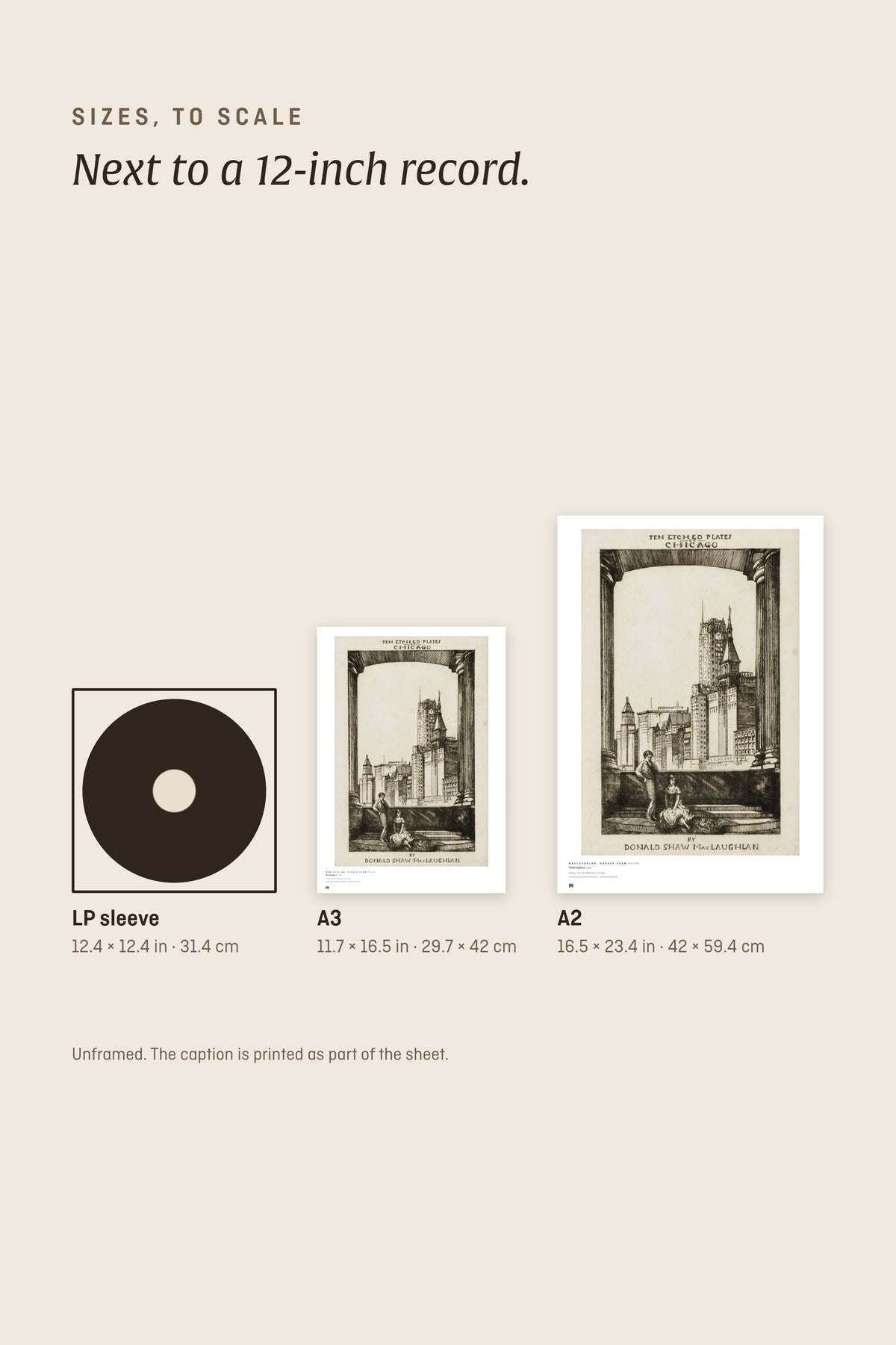 Sizes to scale next to a 12-inch record sleeve