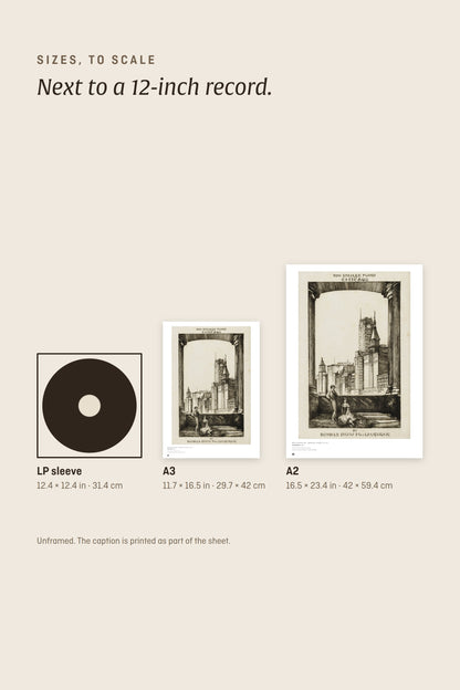 Sizes to scale next to a 12-inch record sleeve
