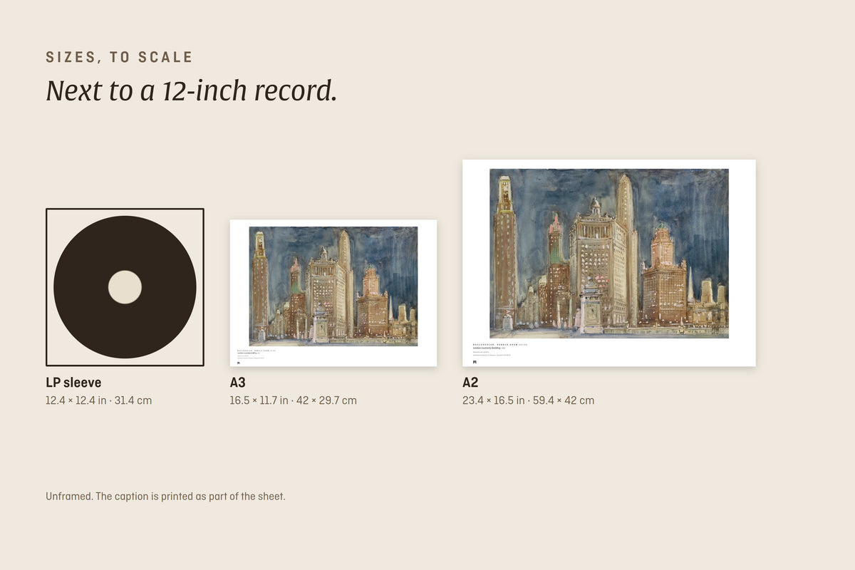 Sizes to scale next to a 12-inch record sleeve