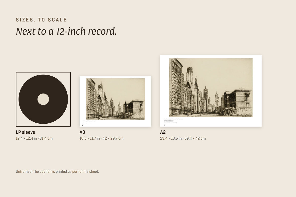Sizes to scale next to a 12-inch record sleeve