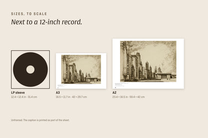 Sizes to scale next to a 12-inch record sleeve