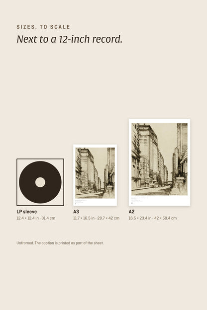 Sizes to scale next to a 12-inch record sleeve