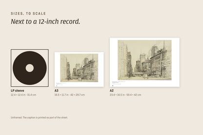 Sizes to scale next to a 12-inch record sleeve