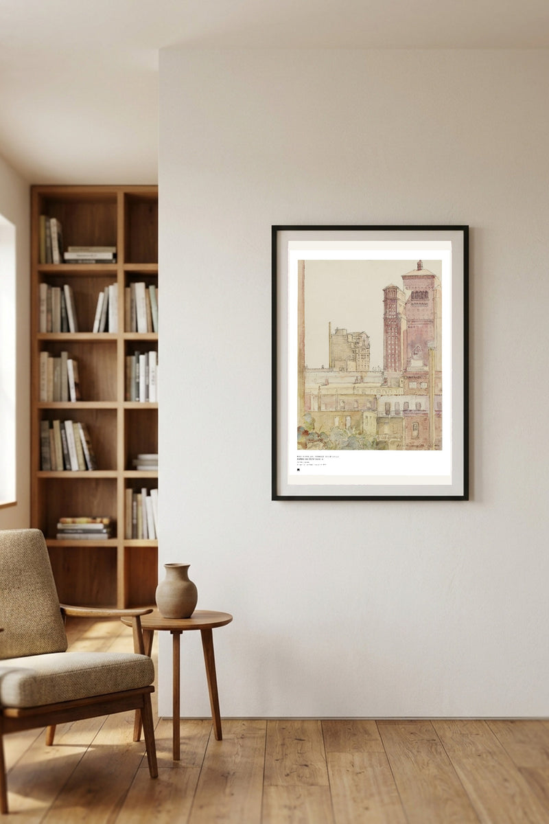 Donald Shaw MacLaughlan — Rooftops near Allerton House — Métrica art print, framed on a wall