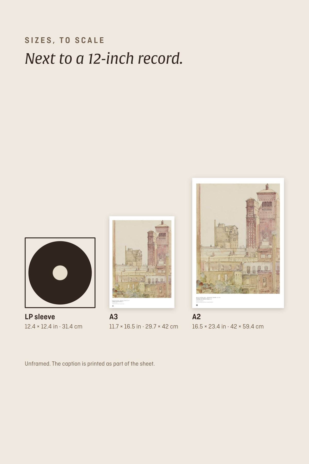 Sizes to scale next to a 12-inch record sleeve