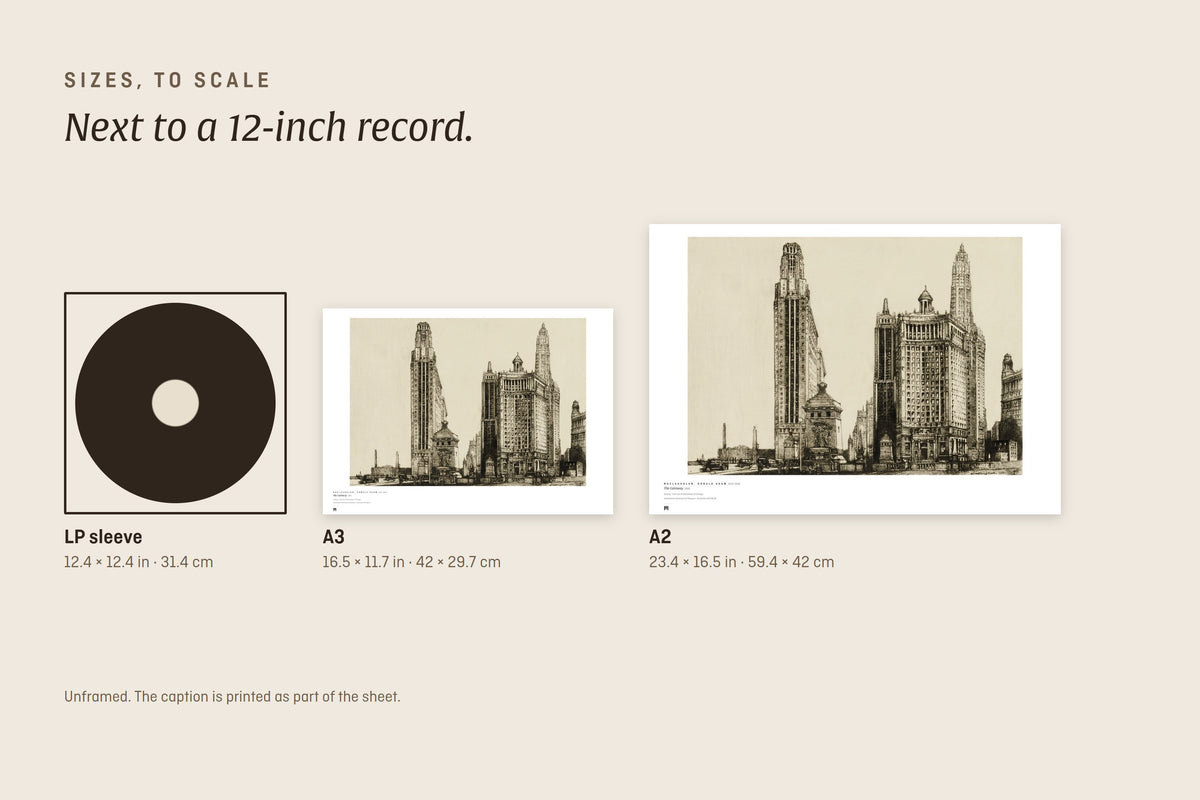 Sizes to scale next to a 12-inch record sleeve
