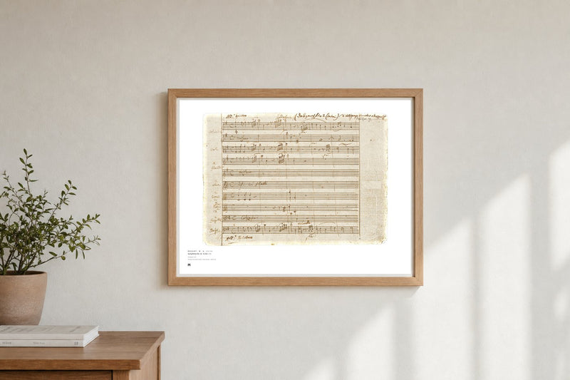 W. A. Mozart, Symphony No. 32, K.318 (autograph) — Métrica art print, framed on a wall