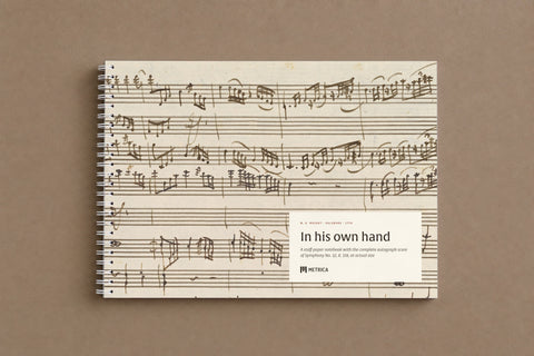 Mozart — Symphony No. 32, K. 318 — the notebook closed: the autograph score on the cover, white spiral on the left, digitally composed product view