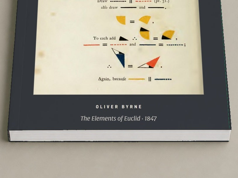 Oliver Byrne — The Elements of Euclid — close-up of the printed cover and page edges