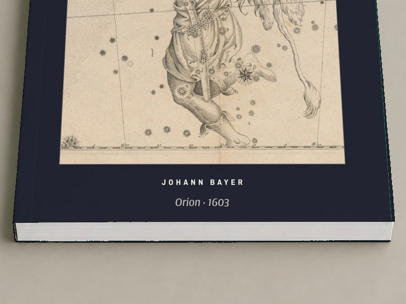 Johann Bayer — Orion — close-up of the printed cover and page edges