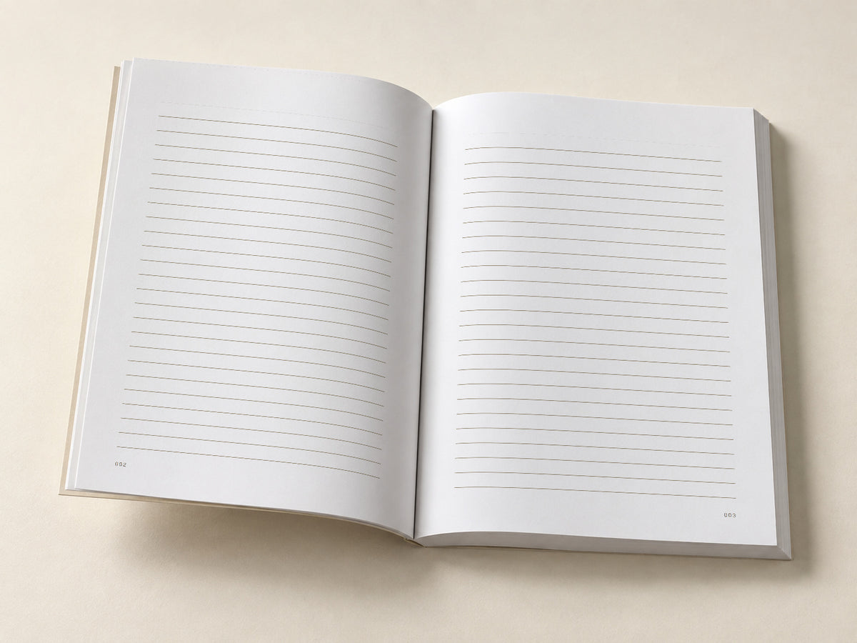 Johann Bayer — Orion — open notebook with the original ruled writing pages, digitally composed product view